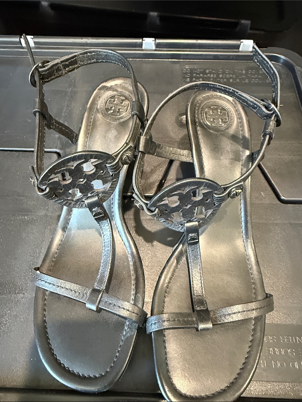 Tory Burch Black Logo T-Strap wedge Sandals